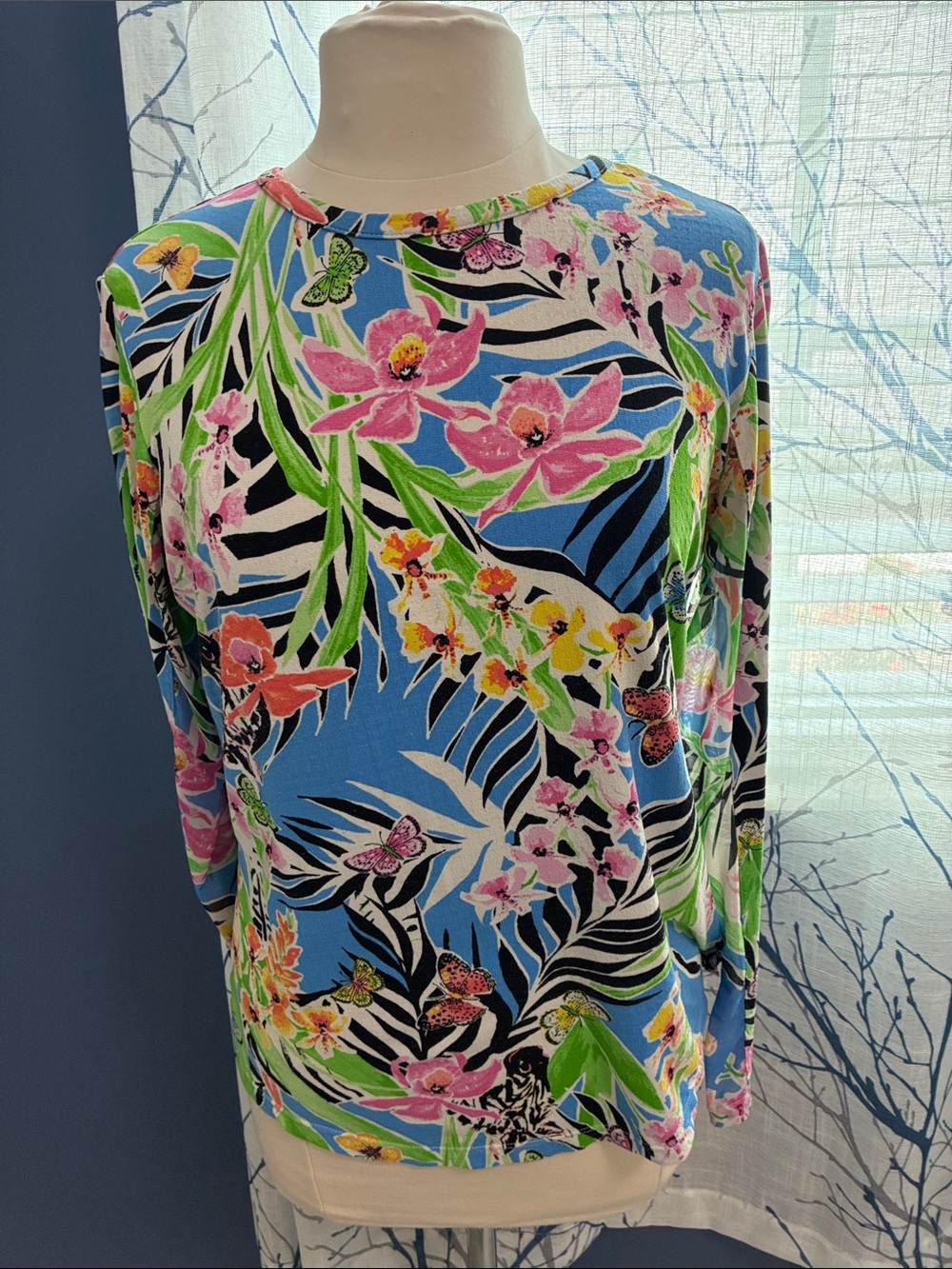 Gottex Tropical Floral Blue Long Sleeve Top